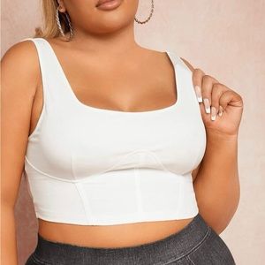 White Crop Tank Top Plus Size - SHEIN- Solid Bustier